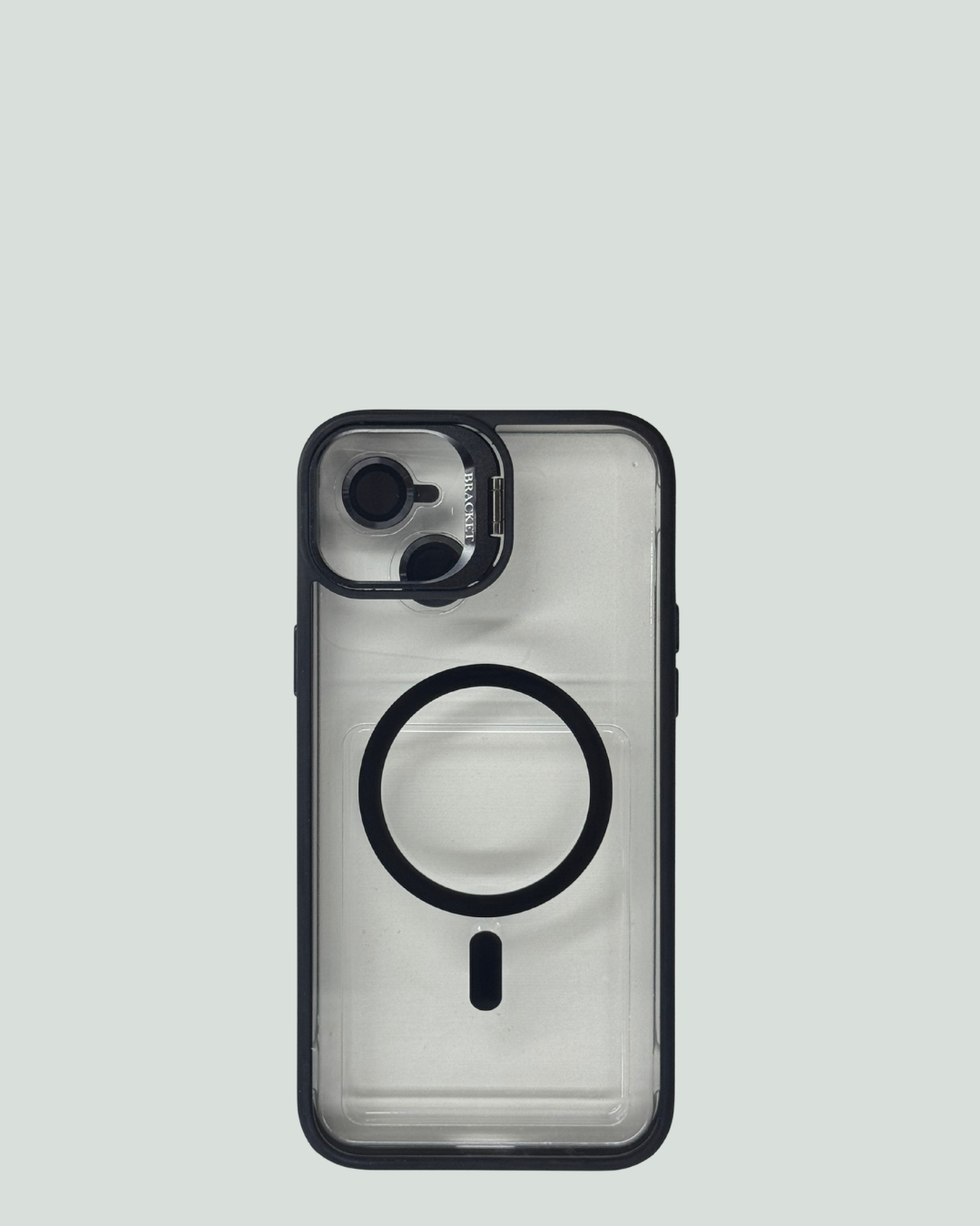 iPhone 15/14 Plus MagSafe Mobilskal med Kameraskydd & Ställ – Transparent Baksida