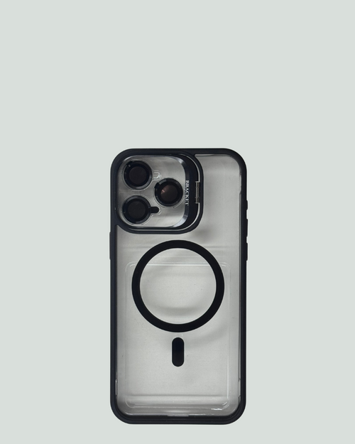 iPhone 15 Pro Max MagSafe Mobilskal med Kameraskydd & Ställ – Transparent Baksida