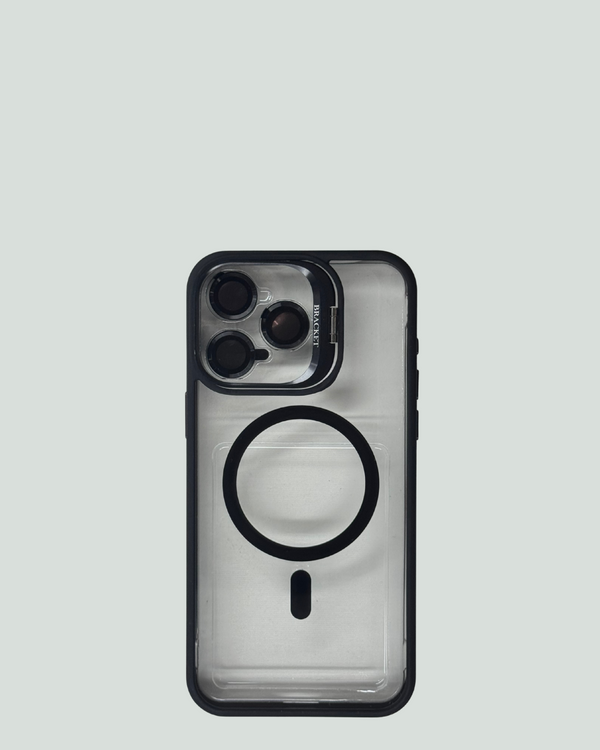 iPhone 15 Pro Max MagSafe Mobilskal med Kameraskydd & Ställ – Transparent Baksida